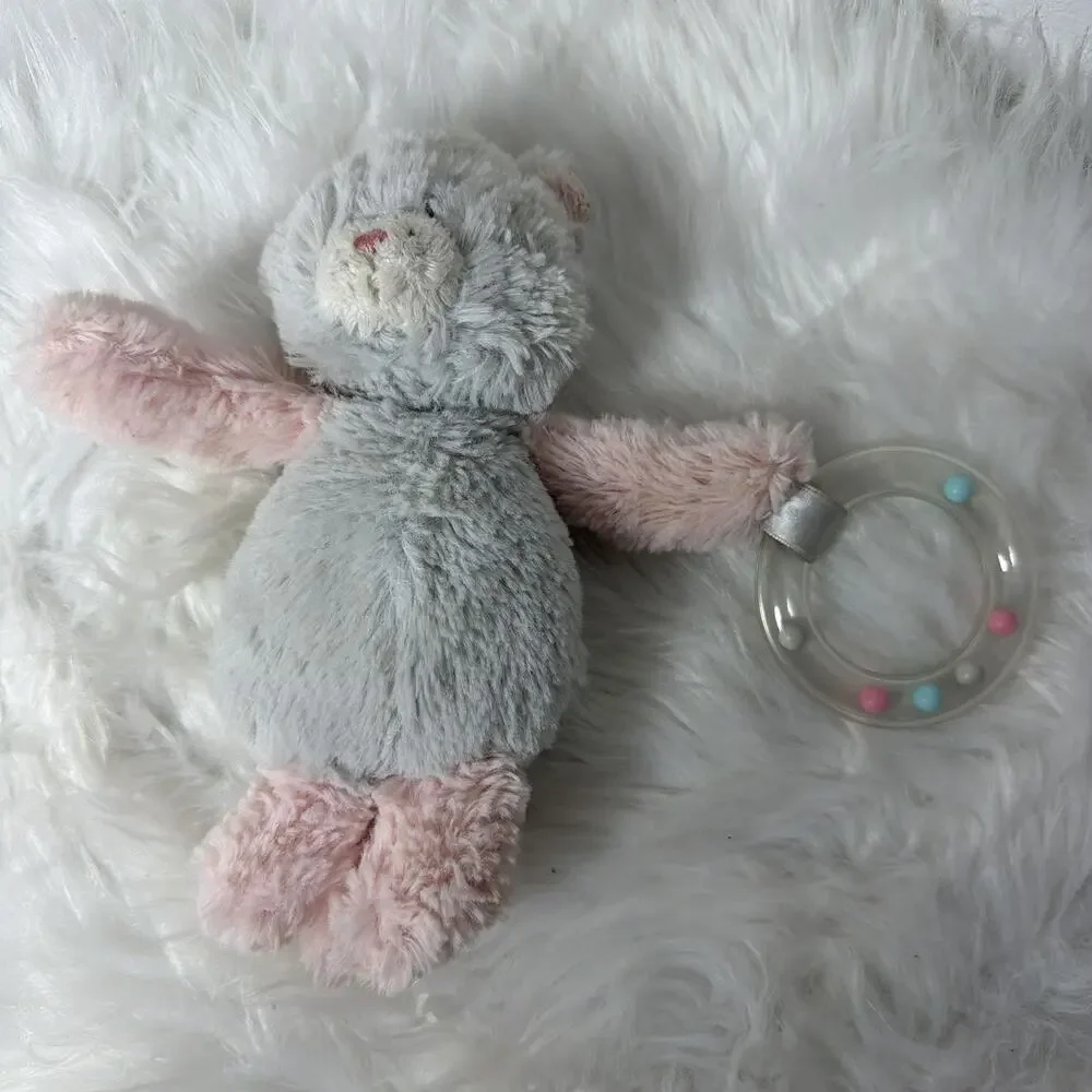 Baby Ganz Harmony Kitty Cat Ring Rattle 8” Gray Pink Plush Stuffed Animal Lovey